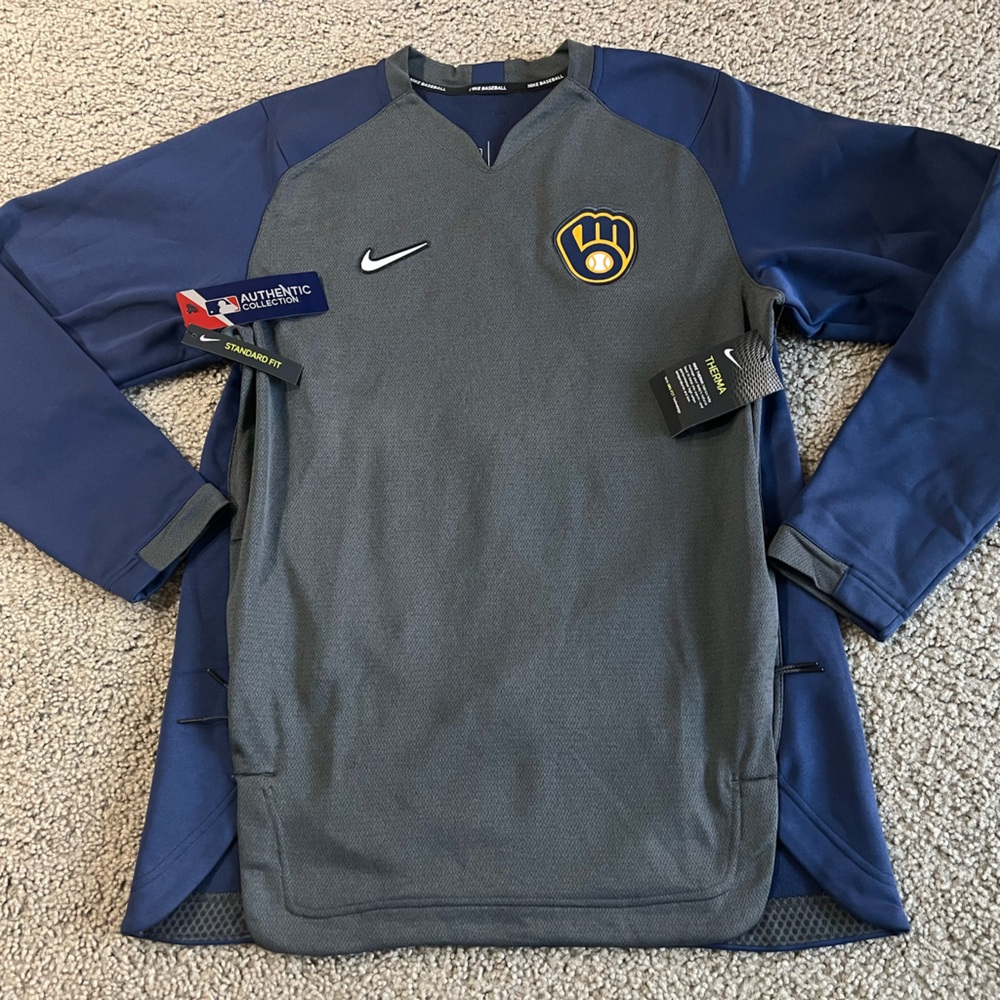 Nike Men's Milwaukee Brewers Navy & Gray Pullover Hoodie
